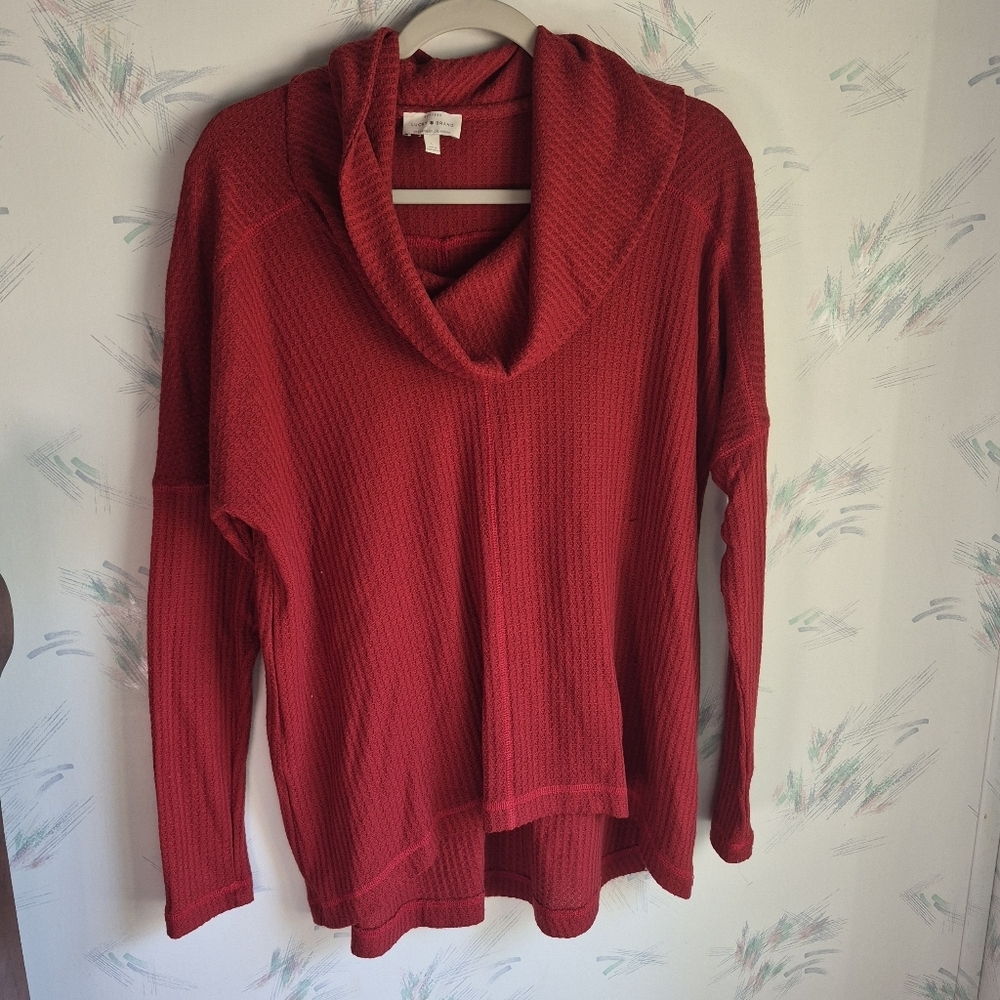 Lucky Brand Waffle Knit Sweater Cowlneck Burgundy Red Large
